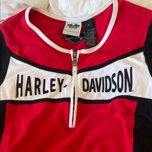 Harley-Davidson Red and White Zip-Up Top. Woman’s XS. Vintage and amazing